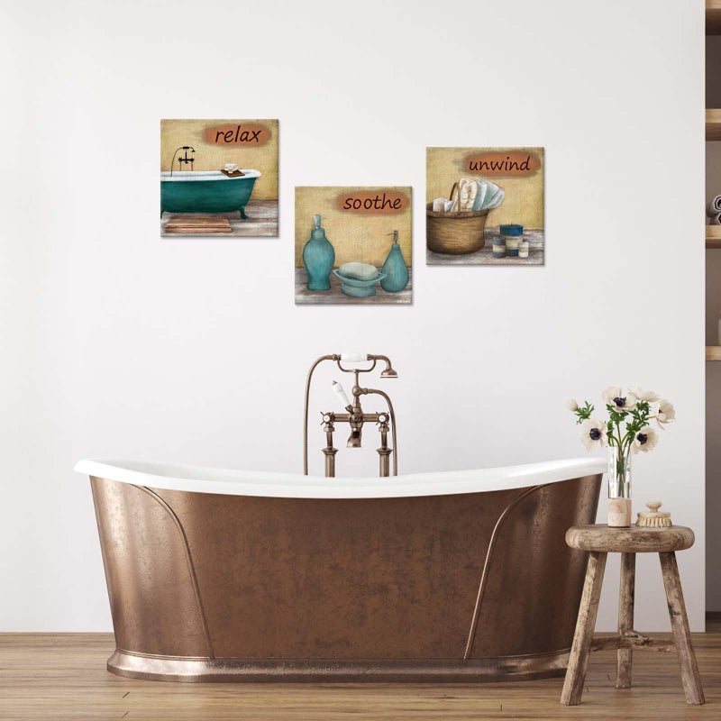 Zlove Bathroom Wall Decor Relax Unwind Soothe Wall Art Vintage Bathtub Picture Prints for Spa Washroom Toilet Decor, 12"x12", 3Pcs - Image 3